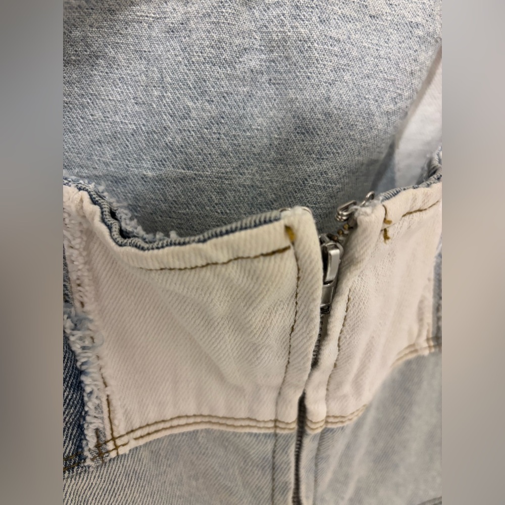 Light Blue Denim Patchwork Mini Dress - image 5